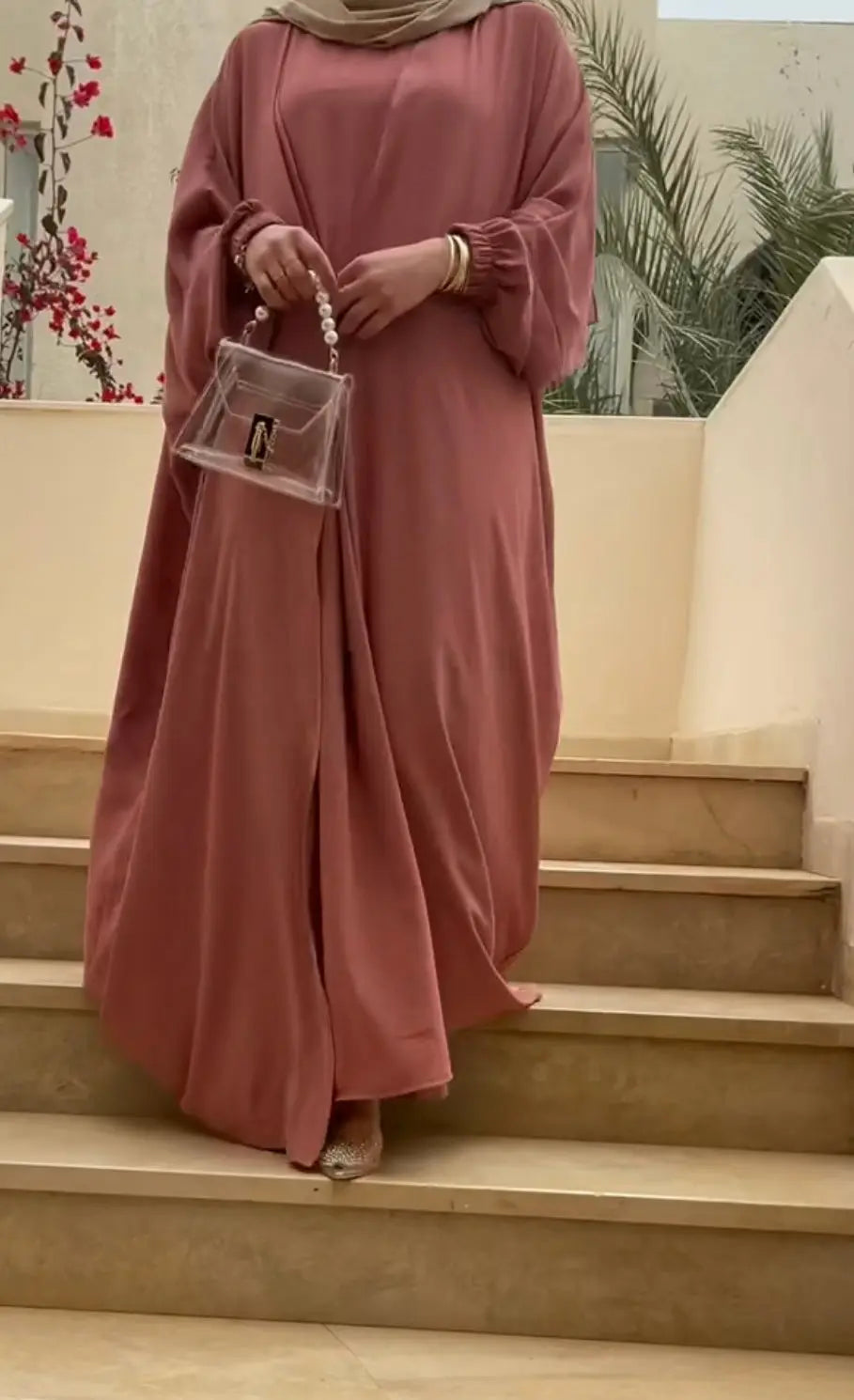 Rose Veil – Dust Pink Abaya for Everyday Elegance -Abaya with hijab ABAYA ONLINE