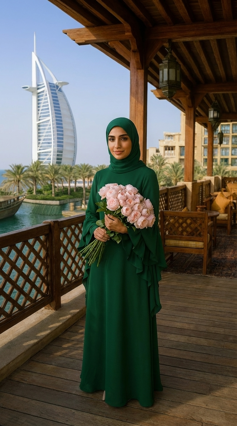 EMERALD GREEN BUTTERFLY ABAYA & HIJAB SET