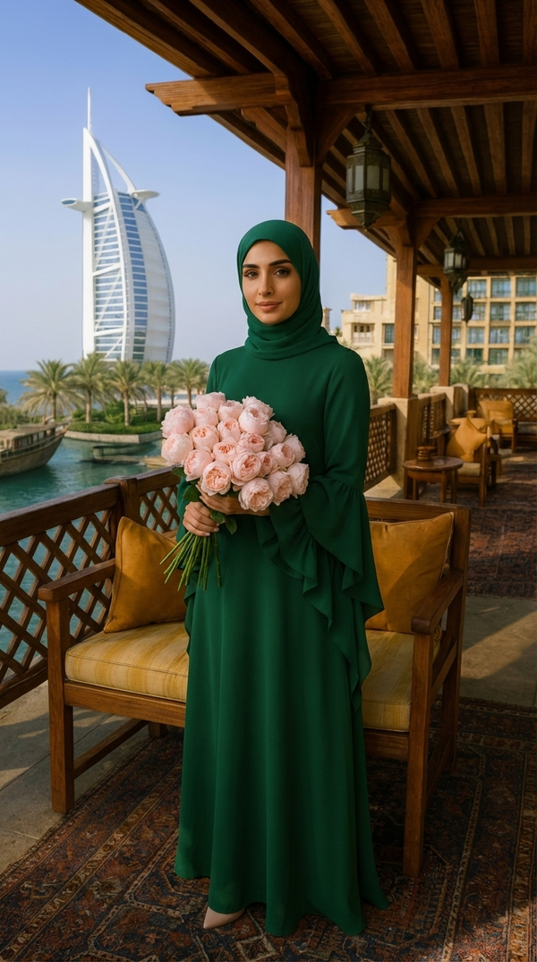 EMERALD GREEN BUTTERFLY ABAYA & HIJAB SET