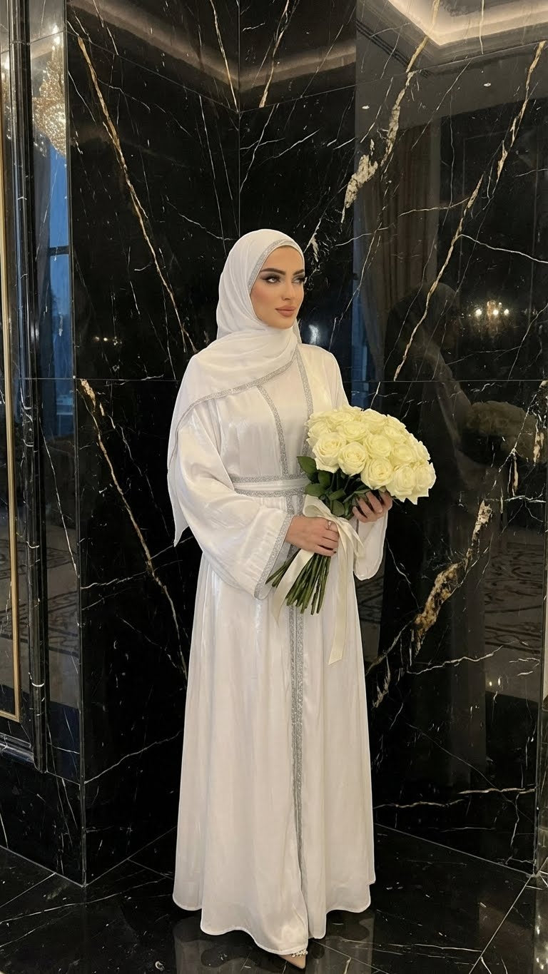 ENDLESS NOOR WHITE BRIDAL ABAYA HIJAB SET