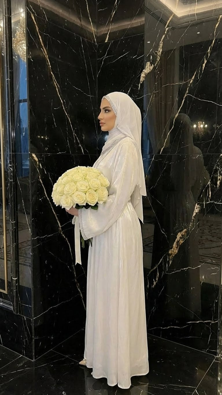 ENDLESS NOOR WHITE BRIDAL ABAYA HIJAB SET
