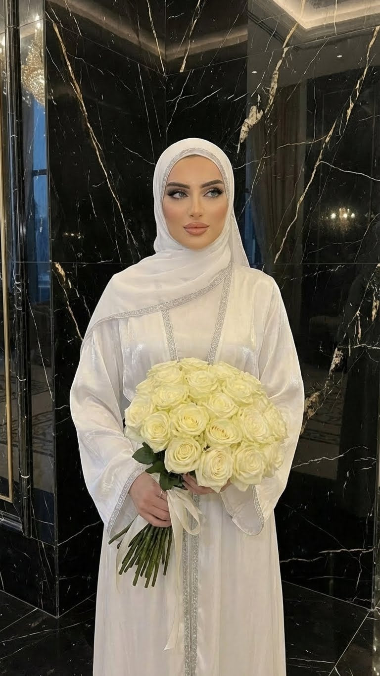 ENDLESS NOOR WHITE BRIDAL ABAYA HIJAB SET