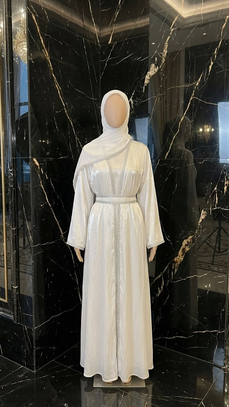 ENDLESS NOOR WHITE BRIDAL ABAYA HIJAB SET