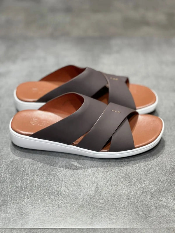 Espresso Brown Cross-Strap Sandals – Sleek. Supportive. Street-Ready. ABAYA ONLINE