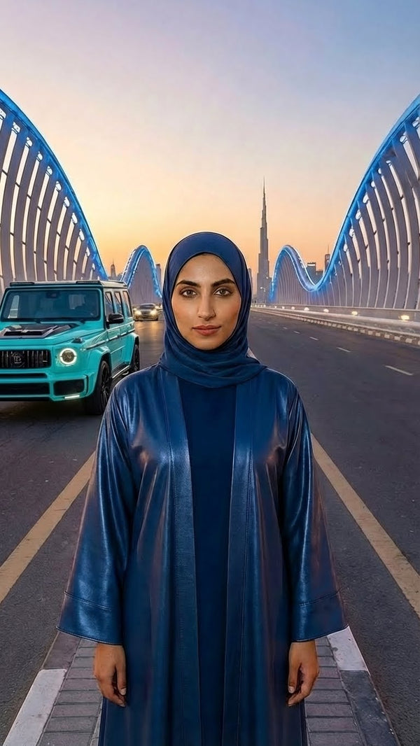 NAVY BLUE SILK ABAYA & HIJAB SET