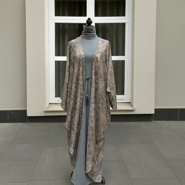 GRAY FLORAL ABAYA & HIJAB SET DUBAI ABAYA ONLINE