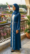 BLUE & WHITE SILK ABAYA & HIJAB SET