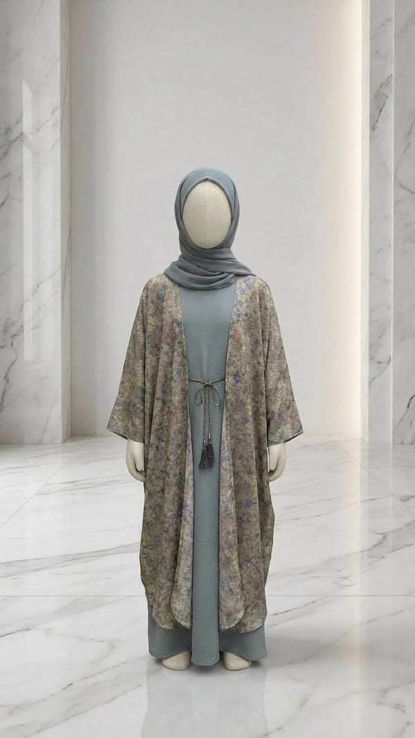 GIRLS FLORAL ABAYA HIJAB SET