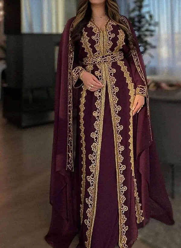 GOLD BURGUNDY ABAYA ONLINE