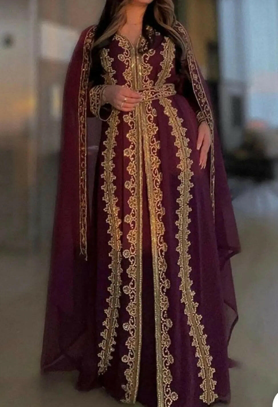 GOLD BURGUNDY ABAYA ONLINE
