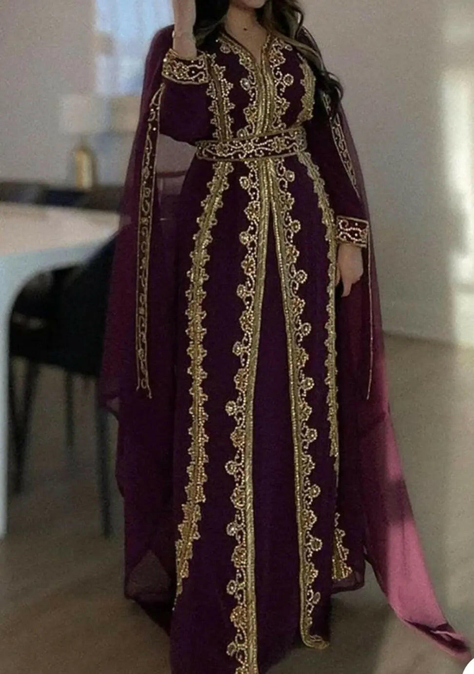 GOLD BURGUNDY ABAYA ONLINE