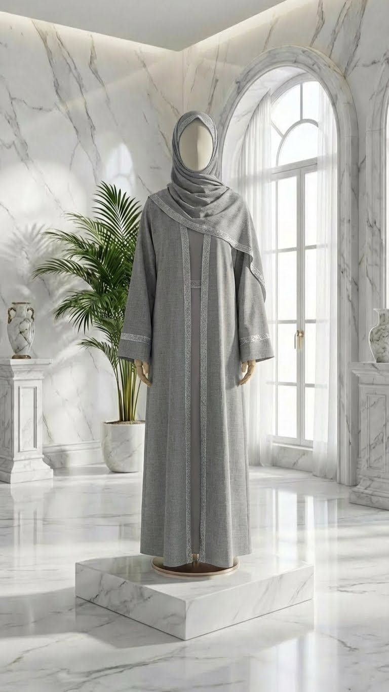 GRAY ELEGANCE ABAYA & HIJAB SET DUBAI
