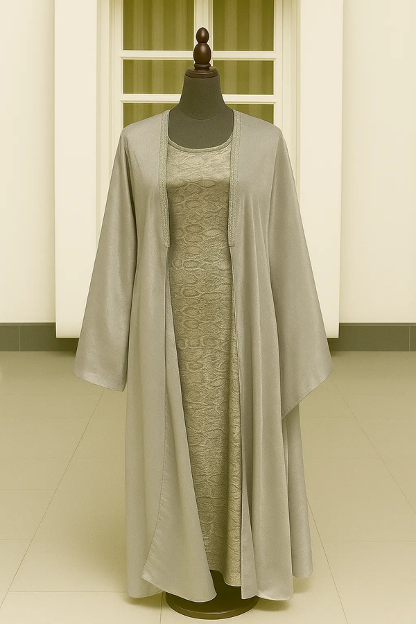 GRAY TEXTURED ABAYA & HIJAB SET DUBAI - ABAYA ONLINE