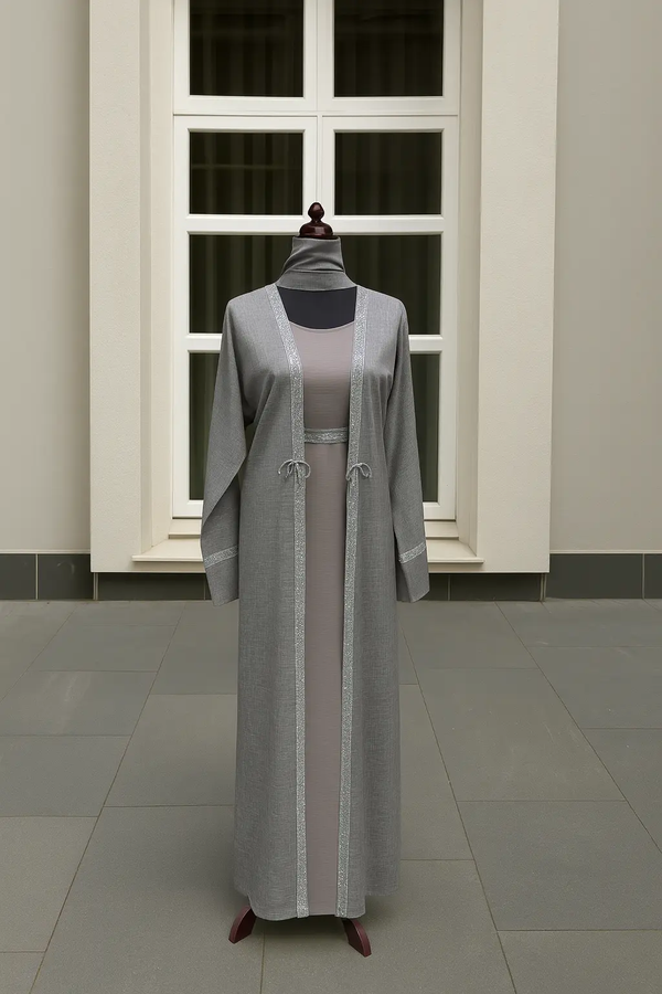 GRAY ELEGANCE ABAYA & HIJAB SET DUBAI ABAYA ONLINE