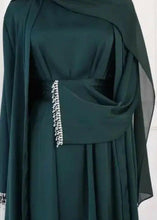 GREEN EMERALD DUBAI 4 PEICE OPEN FRONT ABAYA DRESS  WITH BELT + HIJAB VEIL FOR DAILY WEAR