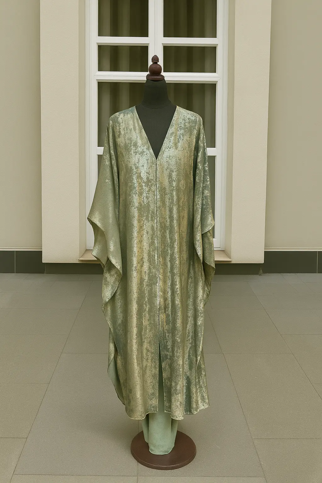 GREEN SATIN FOIL PRINTED ABAYA & HIJAB SET DUBAI - ABAYA ONLINE
