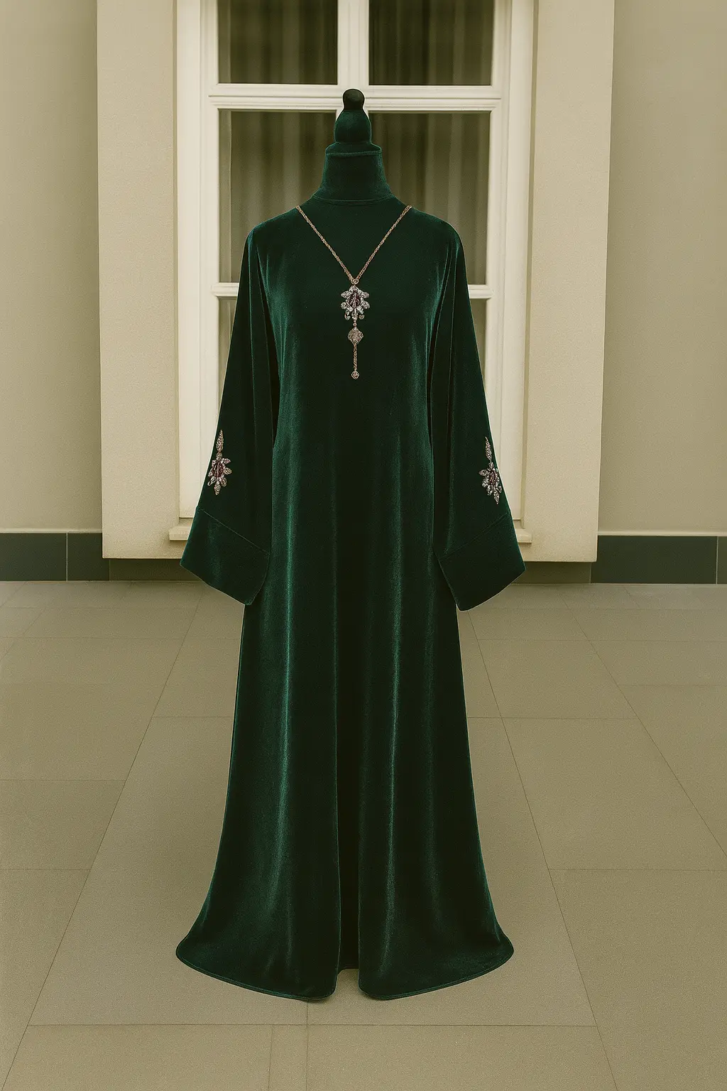 GREEN VELVET ABAYA & HIJAB SET - ABAYA ONLINE
