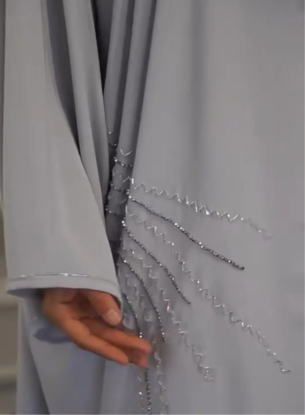 Elegant Grey Embellished Abaya with Matching Hijab– Crystal Detailing ABAYA ONLINE