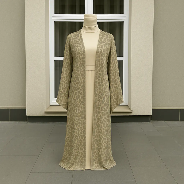 BEIGE LEOPARD ABAYA & HIJAB SET DUBAI ABAYA ONLINE