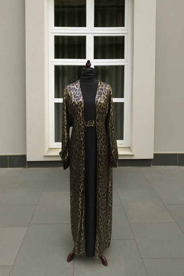 BLACK LEOPARD ABAYA & HIJAB SET DUBAI ABAYA ONLINE