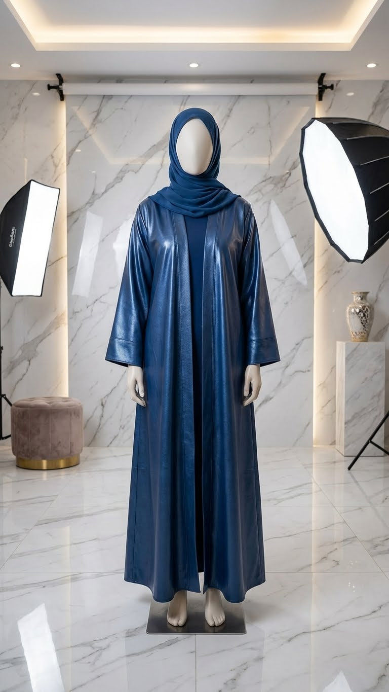 NAVY BLUE SILK ABAYA & HIJAB SET