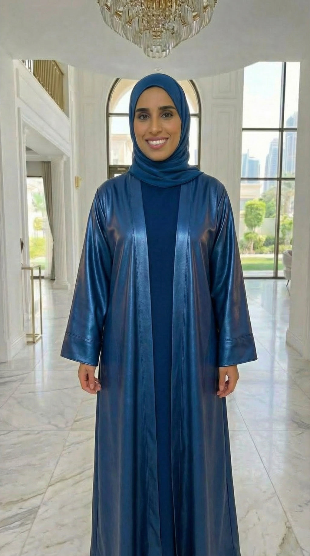 NAVY BLUE SILK ABAYA & HIJAB SET