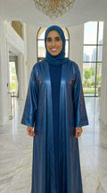 NAVY BLUE SILK ABAYA & HIJAB SET