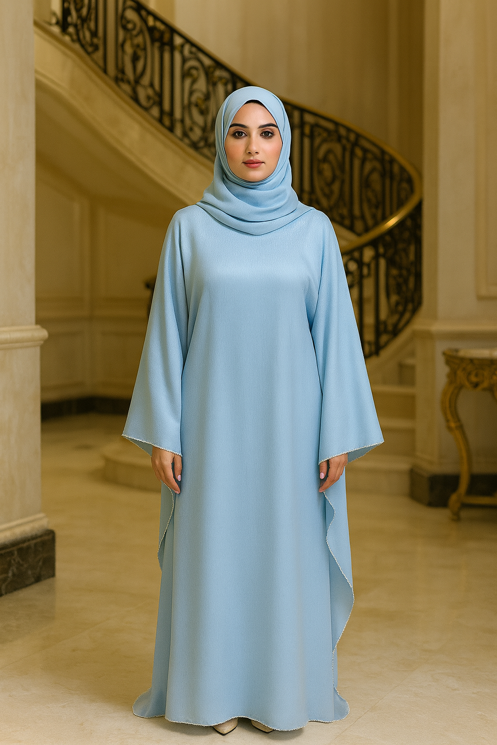 PASTEL SILK BLUE ABAYA & HIJAB SET