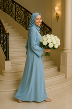 PASTEL SILK BLUE ABAYA & HIJAB SET
