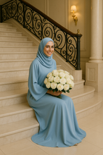 PASTEL SILK BLUE ABAYA & HIJAB SET