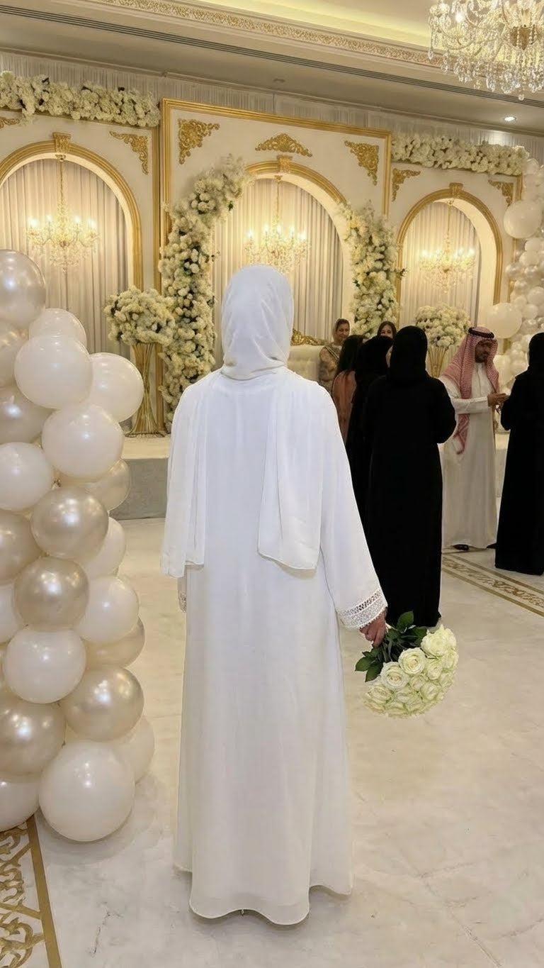 PURE PEARL WHITE BRIDAL ABAYA & HIJAB SET