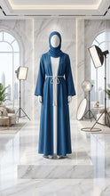 BLUE & WHITE SILK ABAYA & HIJAB SET