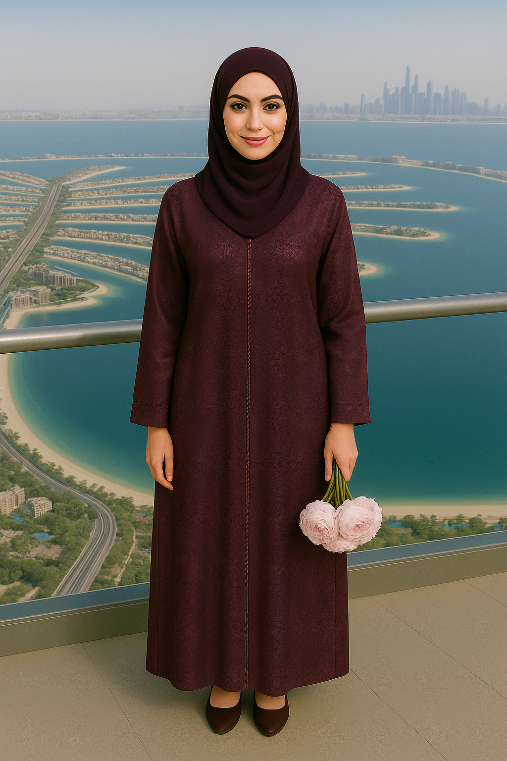 RED FOIL SATIN ABAYA & HIJAB SET