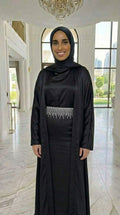 ROYAL BLACK SILK ABAYA & HIJAB SET