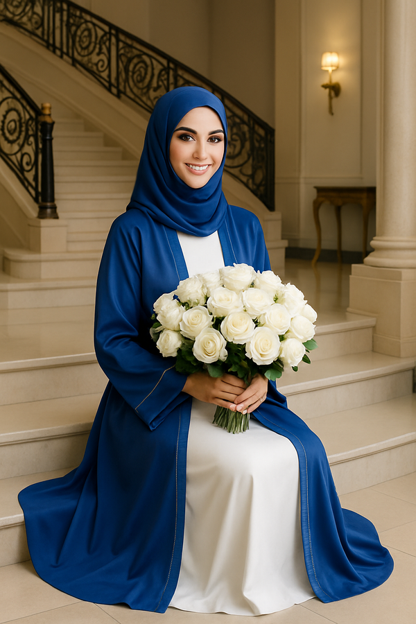 ROYAL BLUE & WHITE ABAYA HIJAB SET