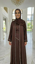 ROYAL BROWN DIAMOND ABAYA & HIJAB SET