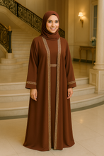 ROYAL BROWN & GOLD ABAYA & HIJAB SET DUBAI