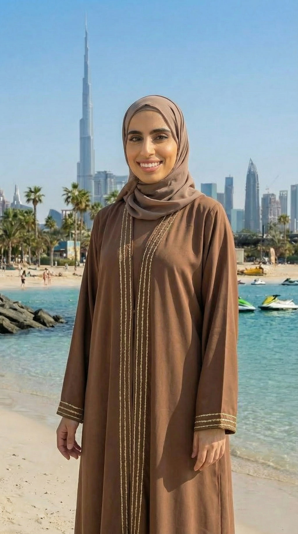 ROYAL BROWN & GOLD ABAYA & HIJAB SET DUBAI
