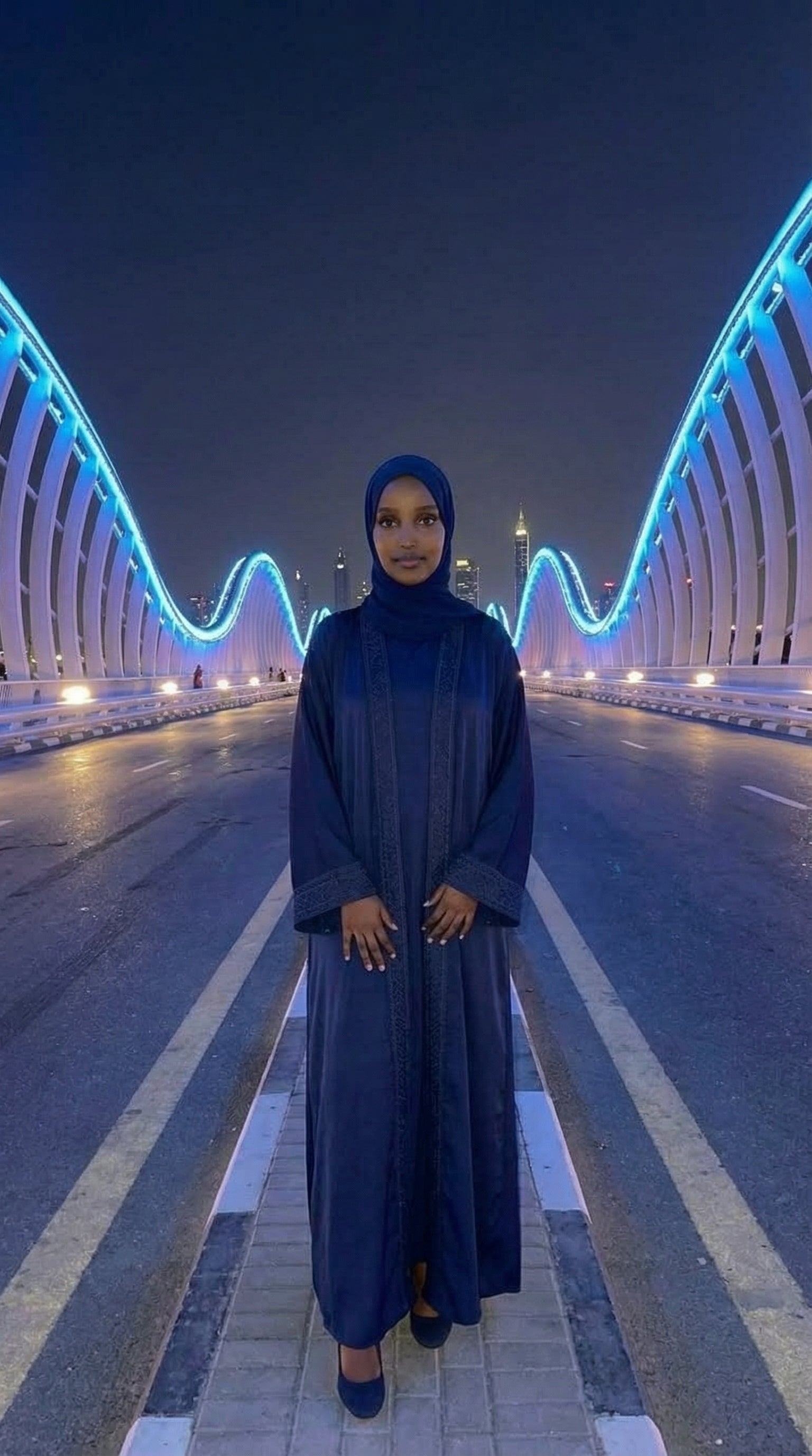 ROYAL DUBAI NAVY BLUE SILK ABAYA & HIJAB