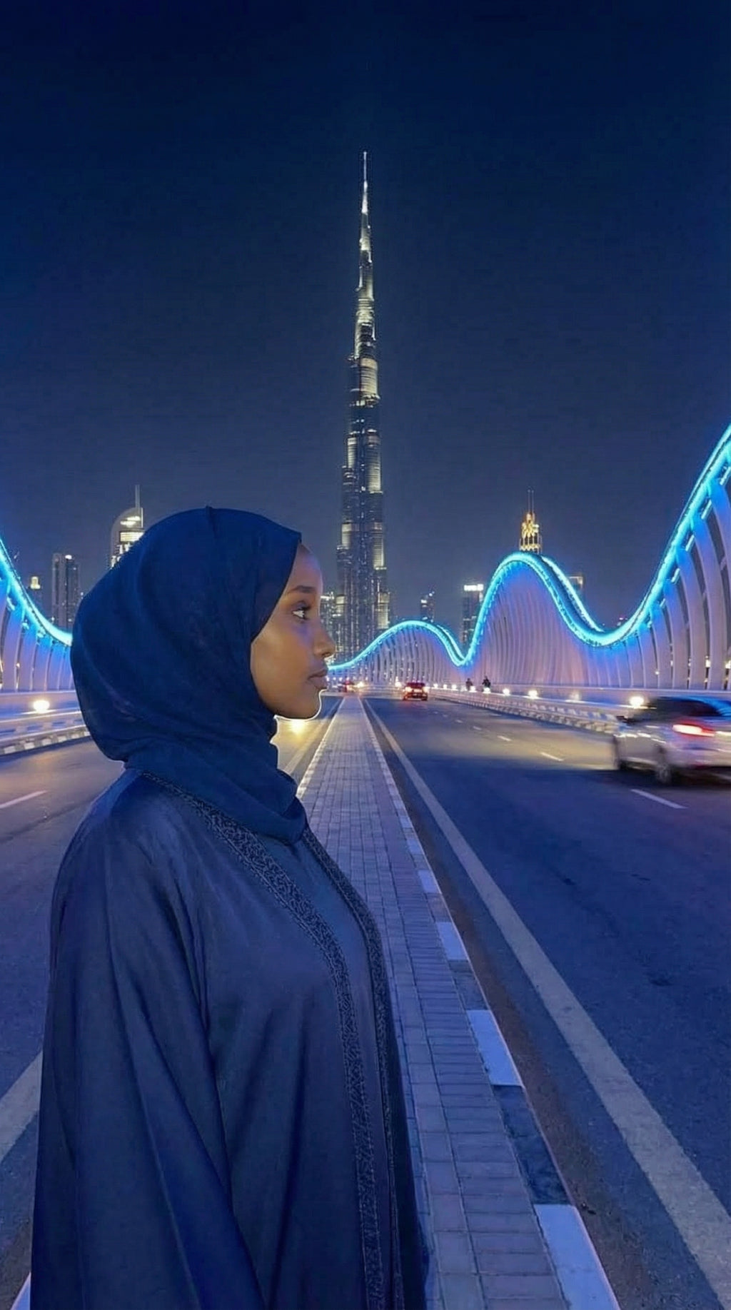 ROYAL DUBAI NAVY BLUE SILK ABAYA & HIJAB