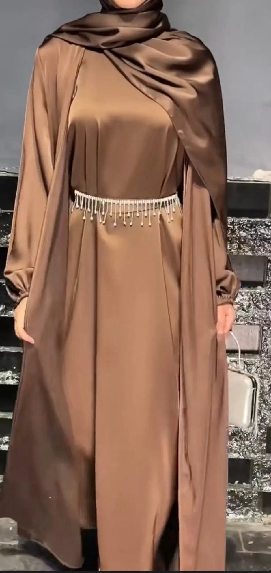 Brown Abaya With Hijab &  Pockets.Modesty Classic. Comfortable.Diamond ABAYA ONLINE