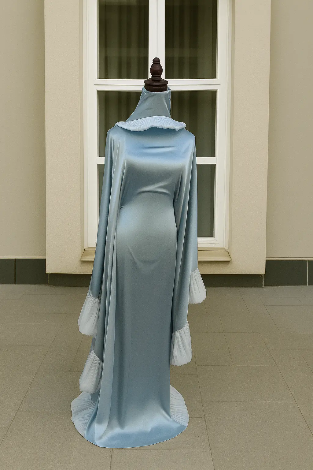 SILVER BLUE SILK ABAYA & HIJAB SET DUBAI - ABAYA ONLINE