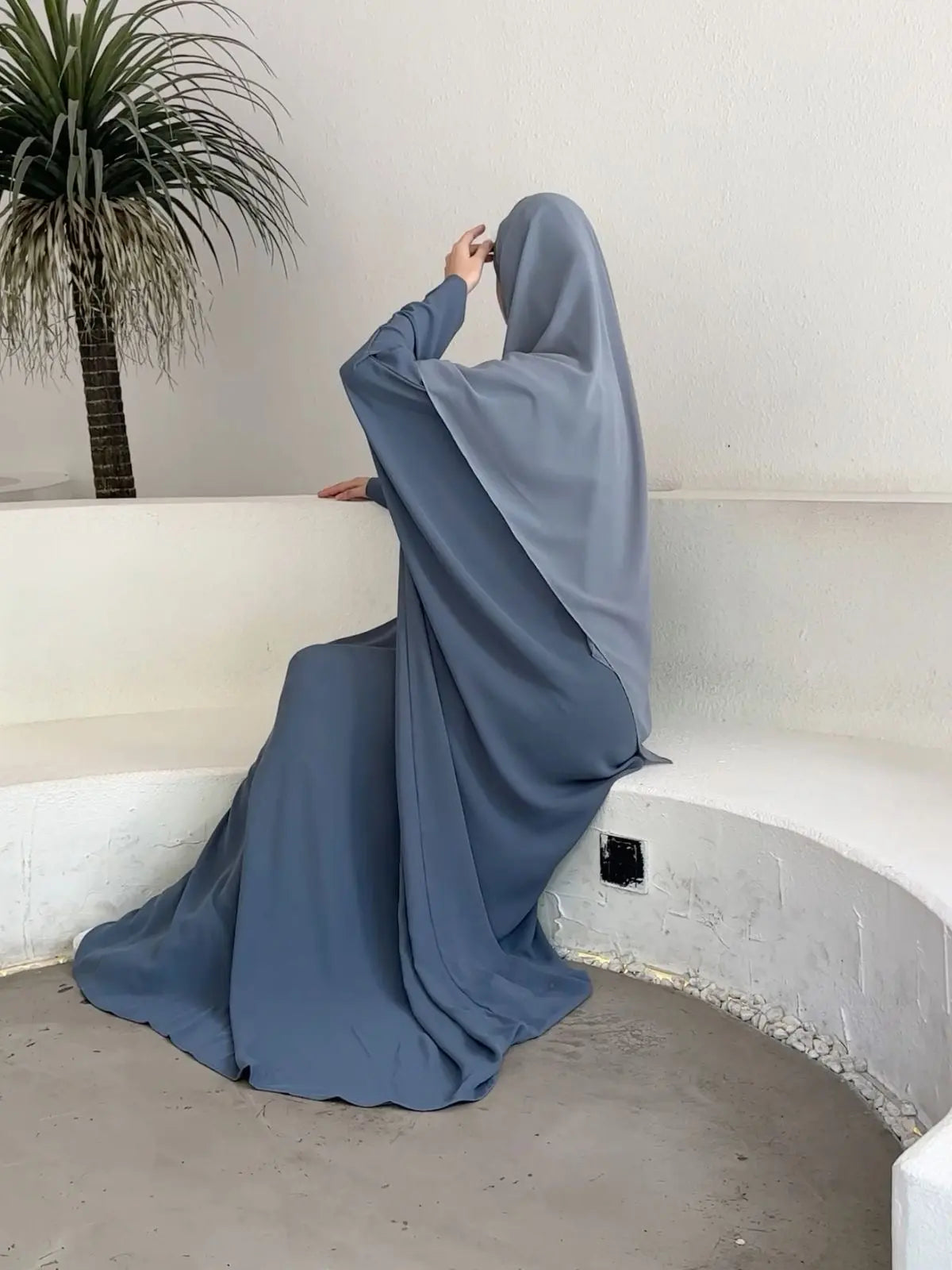 Sky Blue Flowy Abaya  With Hijab – Effortless Elegance in Modest Wear ABAYA ONLINE