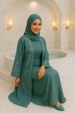 TEAL GREEN & GOLD ABAYA & HIJAB SET DUBAI