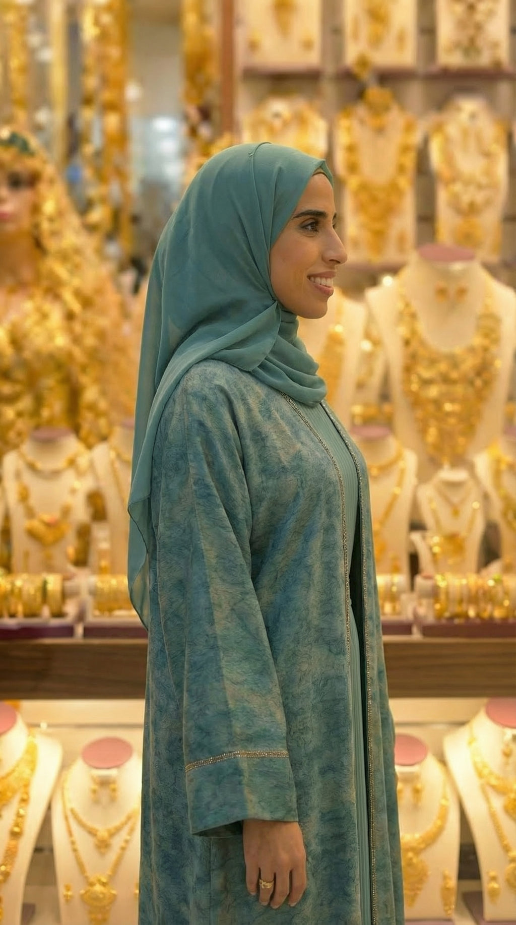TEAL GREEN & GOLD DUBAI ABAYA & HIJAB SET