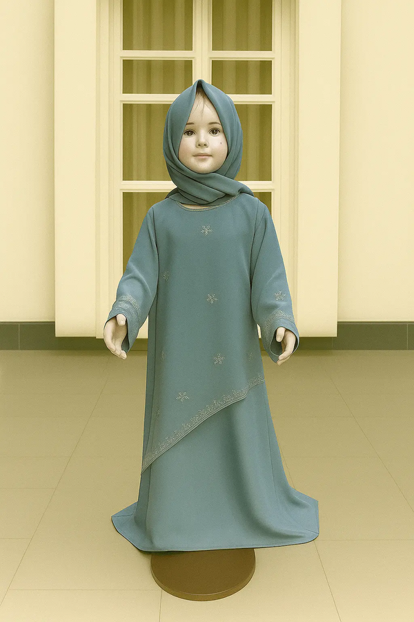 TEAL GOLD KIDS GIRLS ABAYA & HIJAB SET ABAYA ONLINE