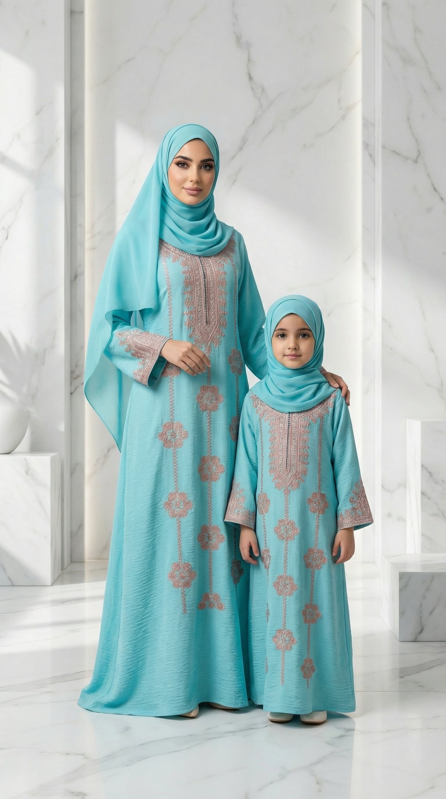 Tiffany Blue matching Abaya sets mother daughter