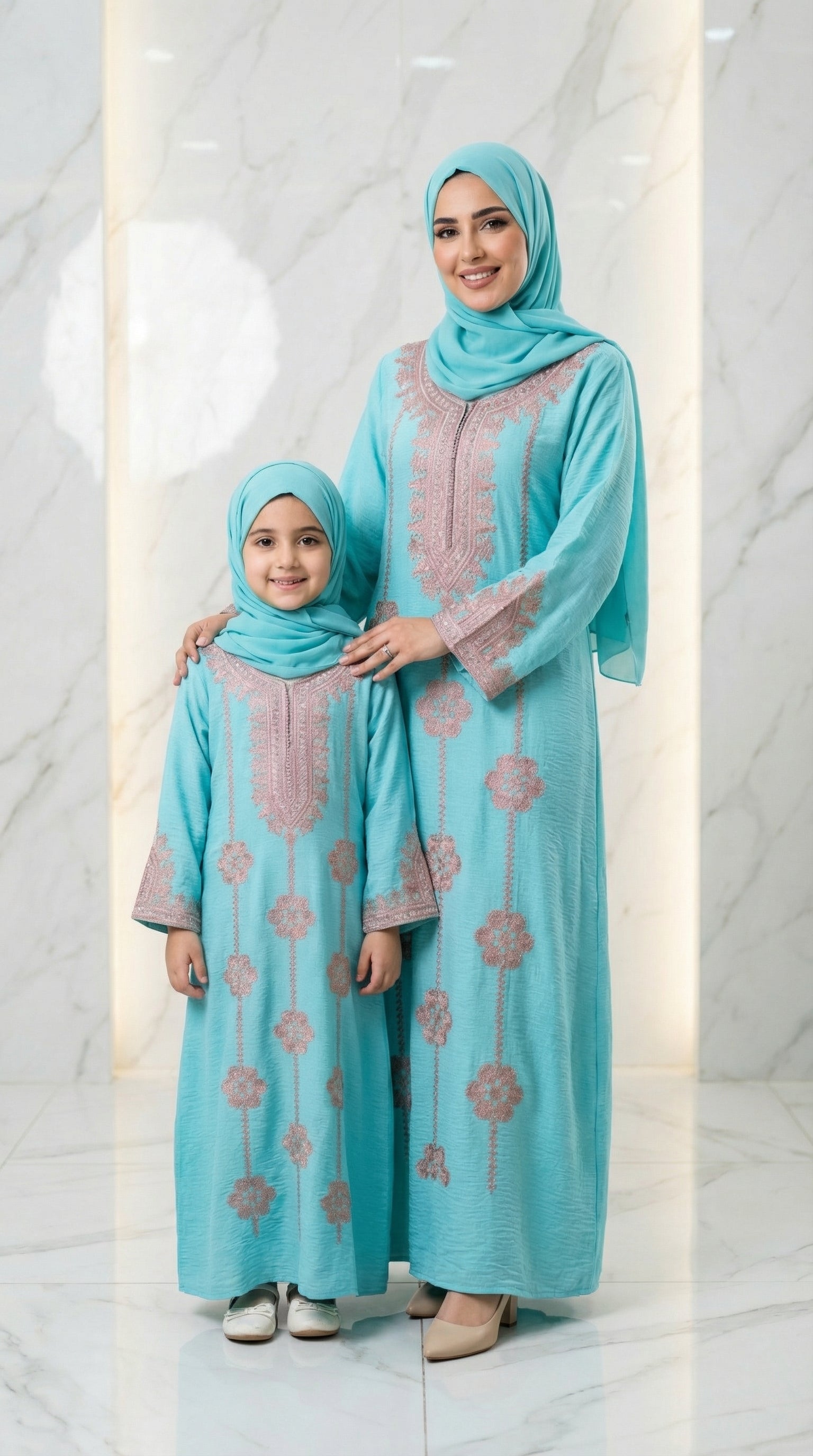 Tiffany Blue matching Abaya sets mother daughter