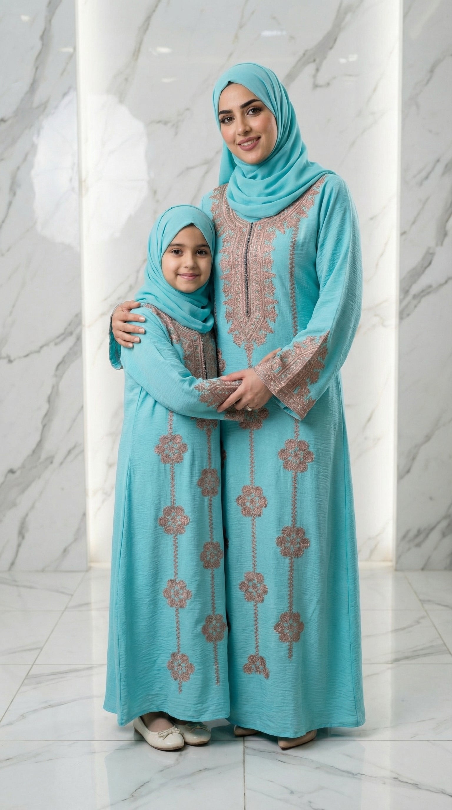 Tiffany Blue matching Abaya sets mother daughter