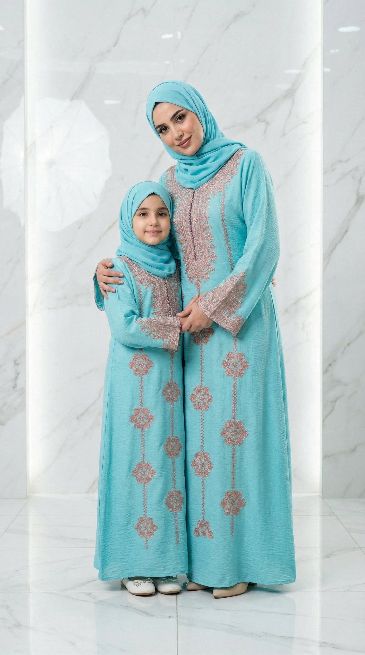 Tiffany Blue matching Abaya sets mother daughter